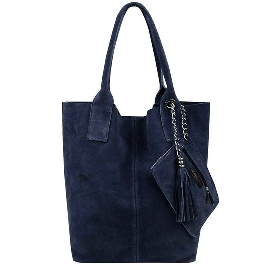 Genuine Suede Navy shopping bag, crafted in Italy