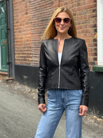 Luna Leather Round Necked Zipped Jacket
