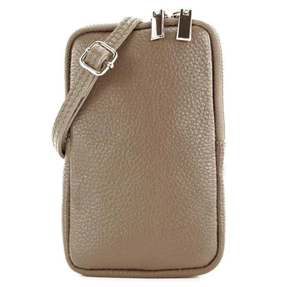 Genuine Leather Taupe phone bag, crafted in Italy