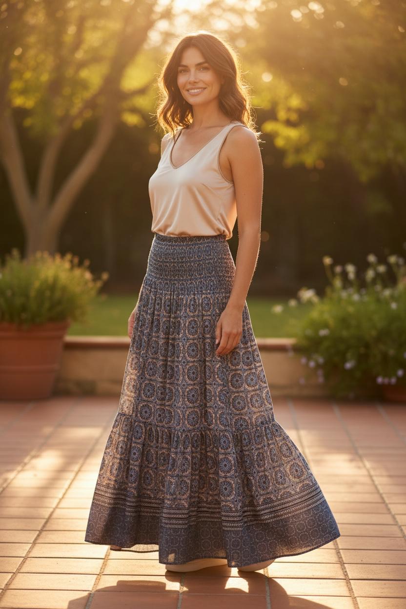 Geometric Print Tiered Maxi Skirts